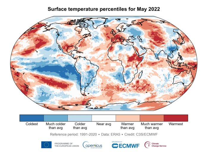 Copernicus Climate Change Service e mappa temperature record 2022